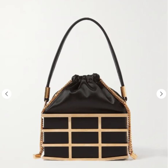SAINT LAURENT Cage Minaudiere Gold-Tone and Satin Tote - Picture 1 of 9